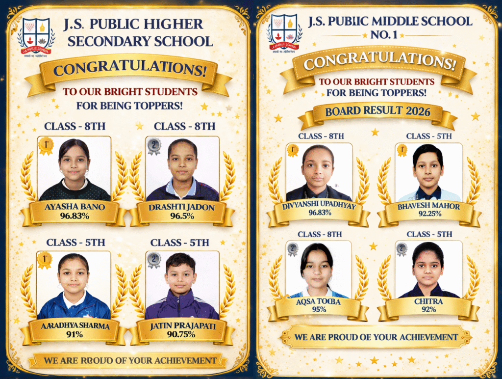 JS Public School, Morena 2026 Board Result | Class 5th & 8th Toppers List